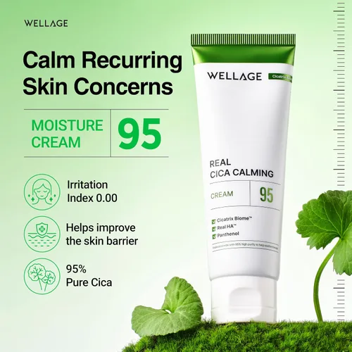 Vista 2 de WELLAGE Crema calmante Cica - Hidratante calmante facial coreano, madecassoside de alta pureza con pantenol de centella asiática, calma la piel