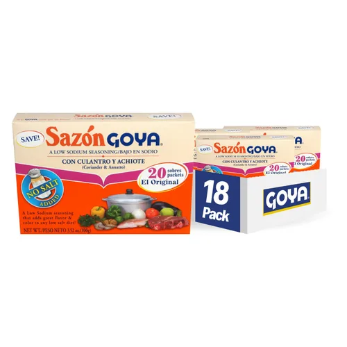 Vista 6 de Goya Foods Sazón Condimento con Cilantro y Achiote, Sin Sal Añadida, 6.33 Onzas
