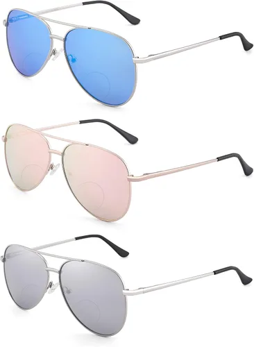 Vista 8 de Paquete de 3 lentes de lectura bifocales para mujeres y hombres, lentes de lectura bifocales de aviador, lentes de lectura bifocales + 1.0