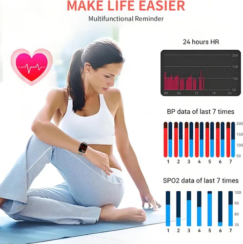 Vista 5 de Reloj inteligente para mujer Fitness Tracker dorado Bluetooth Make Answer Call, Waterproof, Android iPhone Samsung Compatible, Sleep Heart Rate