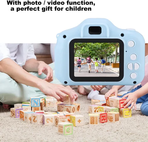 Vista 7 de Cámara para niños en miniatura para cámaras, pequeña, portátil, digital, desechable, pequeño juguete de video y alrededores (azul)