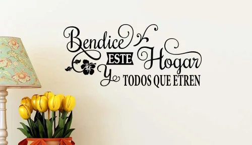 Vista 2 de Bendice Este Hogar Bless This Home - Calcomanía de vinilo para pared, 22 x 10 pulgadas, diseño de caligrafía de bienvenidas, decoración artística
