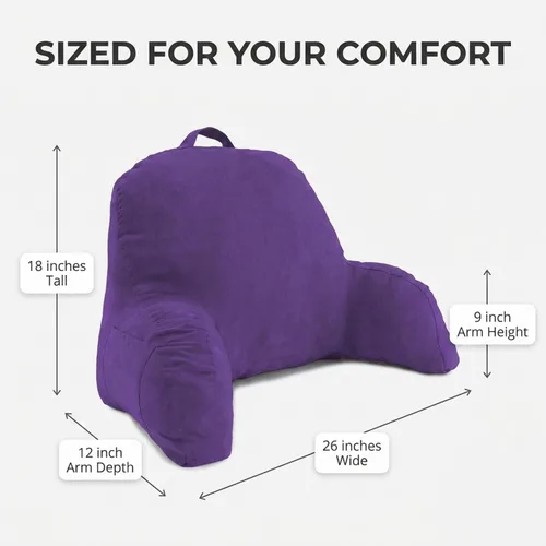 Vista 3 de Almohada con respaldo de microsuede para cama, color negro. La mejor almohada con respaldo para cama con apoya brazos para leer en la cama Morado
