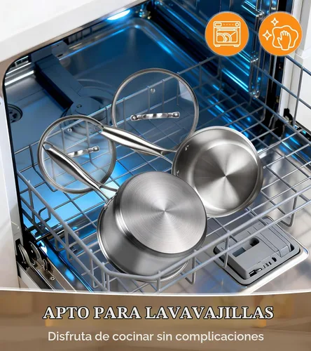 Vista 7 de Juego de cacerolas de acero inoxidable con tapas de 1.5 cuartos y 2.2 cuartos de galón, juego de ollas de acero inoxidable de tres capas, cacerolas