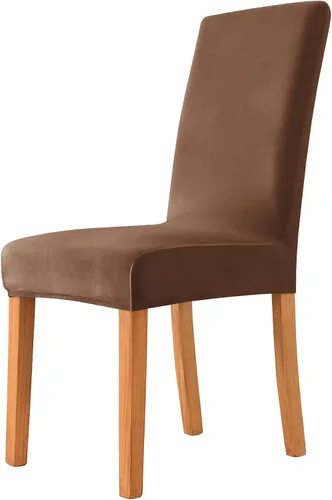 Vista 25 de Fundas elásticas para sillas de comedor, fundas protectoras de asiento extraíbles de terciopelo suave para silla Parson (2, beige)