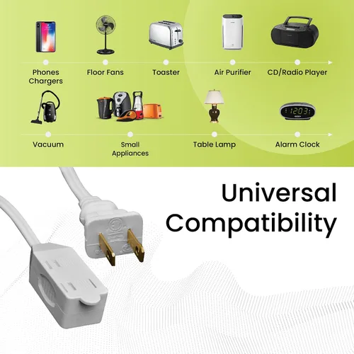 Vista 4 de GoGreen Power (GG-24706) Cable de extensión para el hogar de 16/2 de 6 pies, 3 tomas, blanco, 6 pies (paquete de 2)