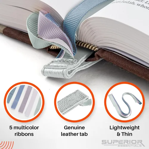Vista 5 de Superior Essentials Marcapáginas magnético de múltiples cintas bíblicas con iniciales en relieve personalizables, cinta bíblica adjuntable