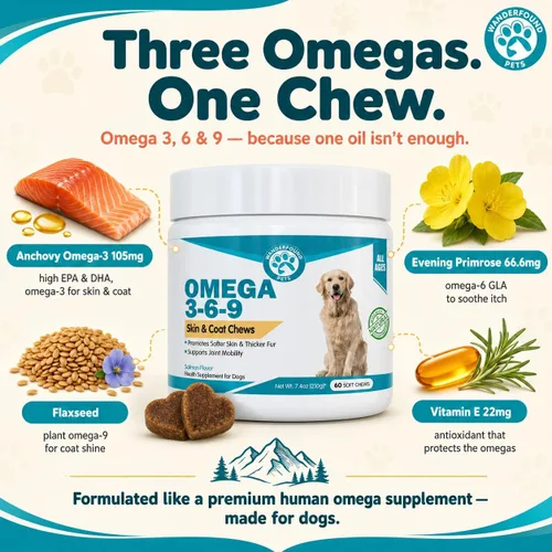 Vista 3 de Wanderfound Pets - Omega 3 para perros, aceite de pescado para piel y pelaje, alivio de la picazón del perro, masticables suaves