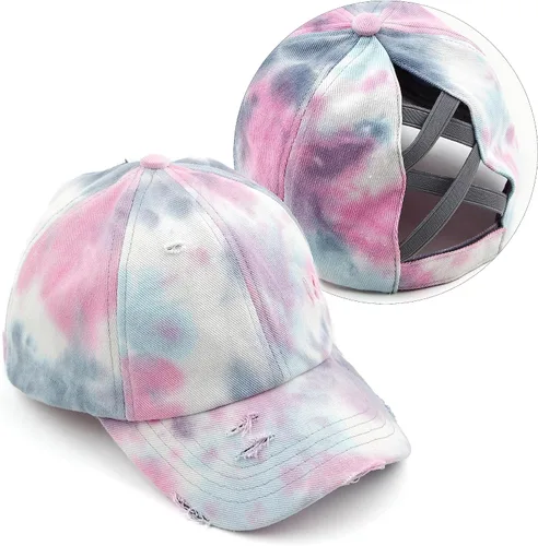 Vista 51 de C.C Gorra de béisbol de malla con diseño de estrella brillante, gorra de camionero ajustable para moño o cola de caballo Una banda elástica-negro