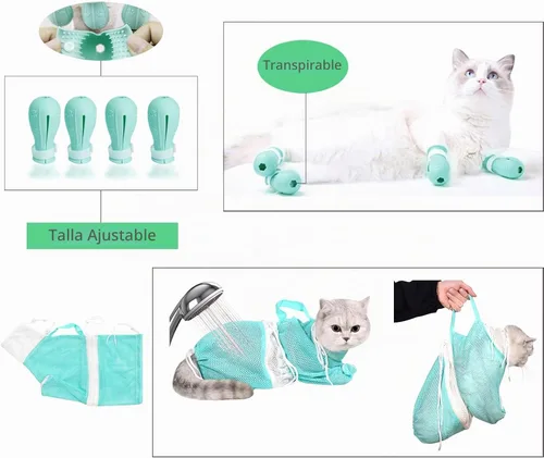Vista 6 de Zapatos de silicona antiarañazos para gatos y bolsa de baño