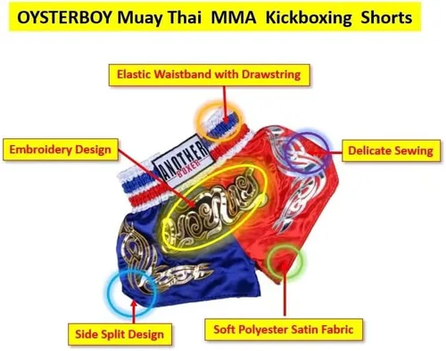 Vista 4 de Pantalones cortos clásicos de Muay Thai para hombres y mujeres, boxeo, kickboxing, artes marciales mixtas, ropa de lucha BJJ, entrenamiento