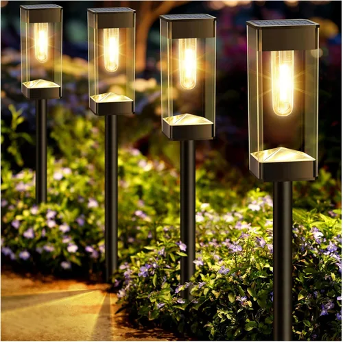 Vista 8 de Luces solares para caminos al aire libre, impermeables, luces solares para exteriores con bombilla LED de filamento de tungsteno, iluminación