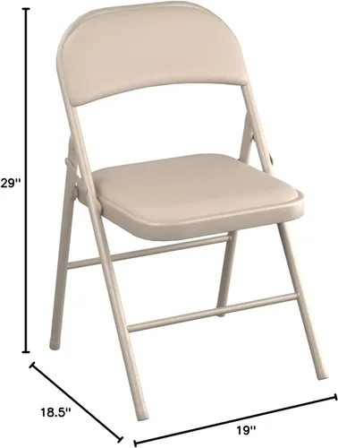 Vista 3 de Juego de 4 sillas plegables de vinilo beige con asiento acolchado