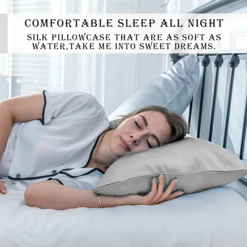 Vista 36 de Funda de almohada de seda para cabello y piel, suave, transpirable y sedosa, juego de fundas de almohada 100% tamaño estándar de 2 piezas, fundas