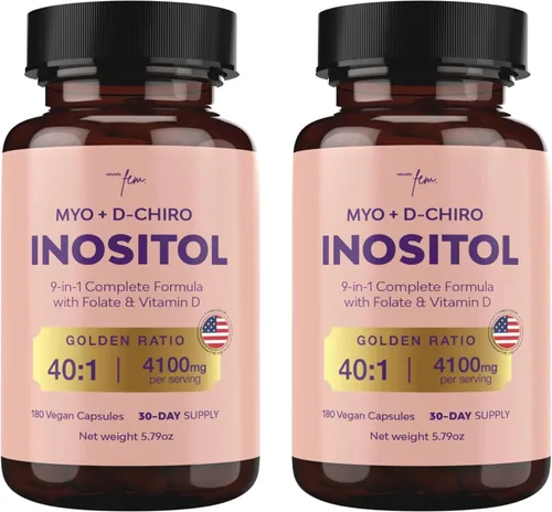 Vista 9 de QSTA Suplemento de mio-inositol y D-Chiro inositol para mujeres 4100 mg (proporción 40:1) - Soporte hormonal y metabólico 9 en 1 con folato