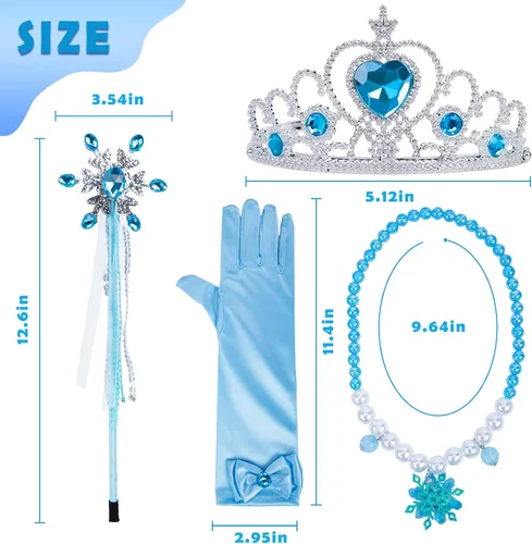 Vista 2 de Shindel 8 accesorios de disfraz de princesa, corona de princesa, guantes, collar, aretes, banda para el cabello, disfraz de cosplay para niñas
