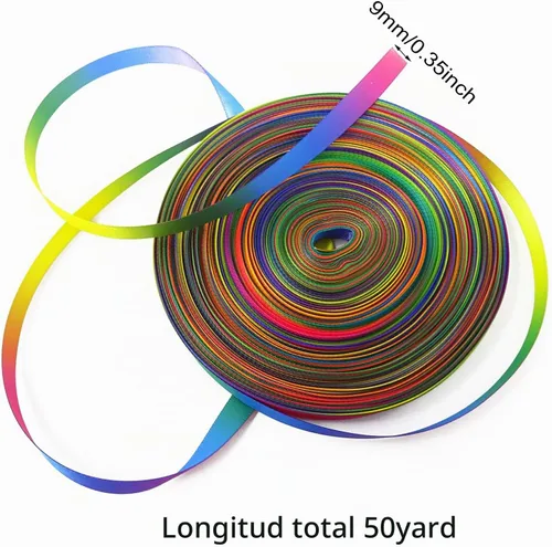 Vista 2 de Honbay Cinta de satén colorida de doble cara de 50 yardas, cinta de poliéster con estampado de arco iris degradado para ropa de bricolaje