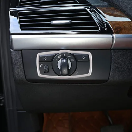 Vista 2 de YIWANG Cubierta de acero inoxidable para el interior del interruptor de los faros delanteros del automóvil para BMW X5 E70 X6 E71 2008-2013