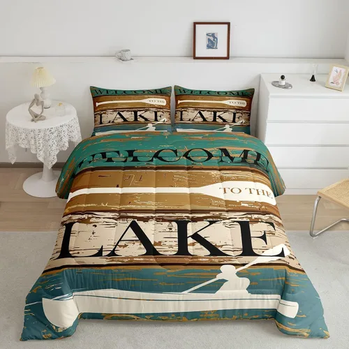 Vista 30 de Lake House - Juego de edredón tamaño individual, juego de ropa de cama rústica de granja vieja de 2 piezas para niños, adolescentes y adultos