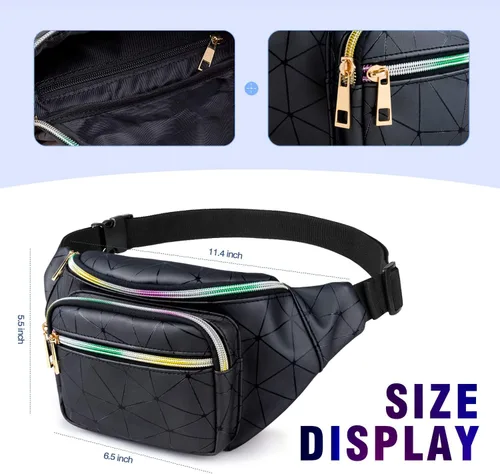 Vista 4 de JECIMER Riñonera para mujeres y hombres, Riñonera de moda para niñas, adolescentes y niños con 5 bolsas, cinturón negro, paquete de cintura, bolsa