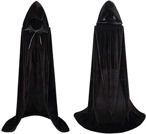 Vista 2 de UreeUine Capa unisex de terciopelo con capucha para Halloween, juego de rol, disfraz de capa