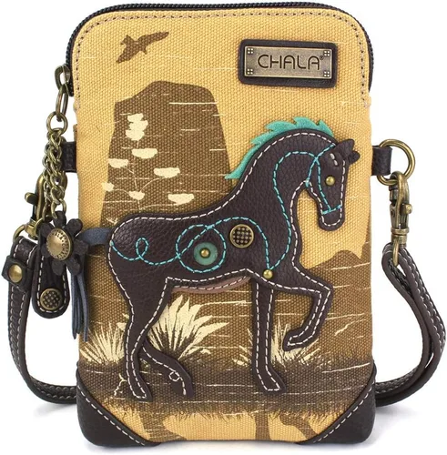 Vista 6 de CHALA Canvas Crossbody Cell Phone Purse - Women Multicolor Handbag with Adjustable Strap Jirafa - Arena