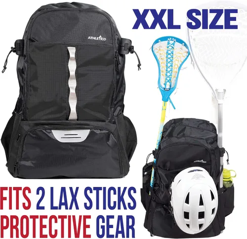 Vista 3 de Athletico Lacrosse Bag - Mochila extra grande para equipo de hockey sobre césped - Dos soportes para palos y compartimento separado para tacos