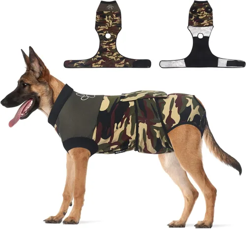 Vista 13 de Jiupety Traje de recuperación para perros ajustable, body para perros para heridas abdominales después de cirugía, collar electrónico sustituto Pink