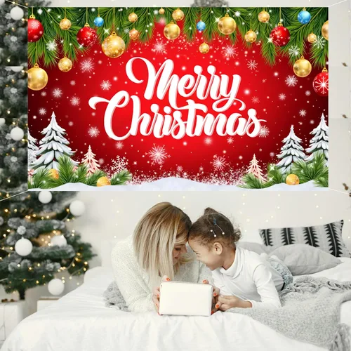 Vista 5 de Pancarta de Feliz Navidad de 71 x 43 Pulgadas Decoración – Fondo Grande Rojo de Fotografía de Navidad para Interiores y Exteriores, Decoraciones