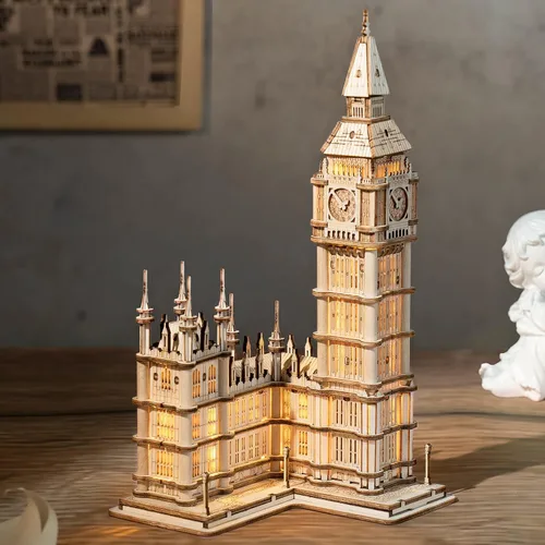 Vista 6 de Rolife Kit de modelo de rompecabezas de madera 3D para adultos para construir (aeronave y Big Ben)