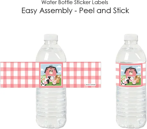 Vista 2 de Big Dot of Happiness Girl Farm Animals - Etiquetas adhesivas para botellas de agua para baby shower o fiesta de cumpleaños, juego de 20