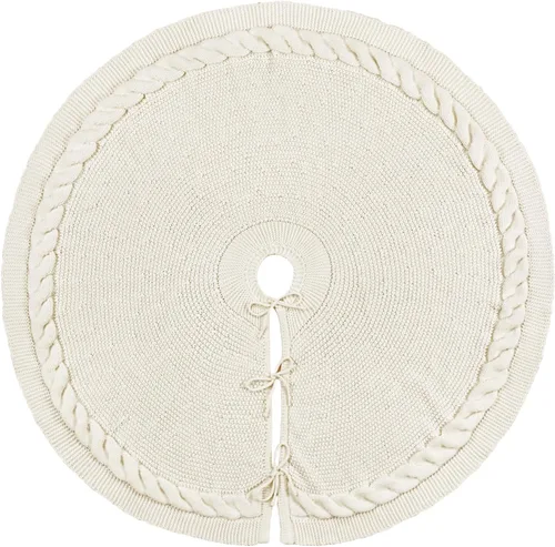 Vista 6 de Falda de árbol de Navidad de 48 pulgadas: falda de árbol de punto trenzado para árbol de 7.5 pies, falda de árbol blanco crema, faldas de árbol