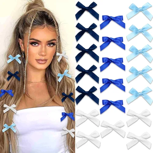 Vista 21 de 20 piezas de lazos negros para el cabello con cinta, clips tipo cocodrilo para el cabello, pasadores para el cabello para adolescentes, pinzas