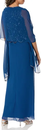 Vista 2 de J Kara Vestido sin mangas con cuentas para mujer con bufanda