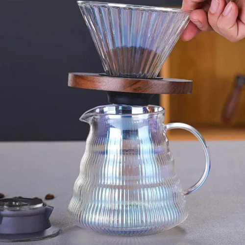 Vista 5 de V60 - Juego de cafetera con gotero, 17.7 onzas líquidas, gotero de café de vidrio V60 con base de madera para regalo de oficina en casa