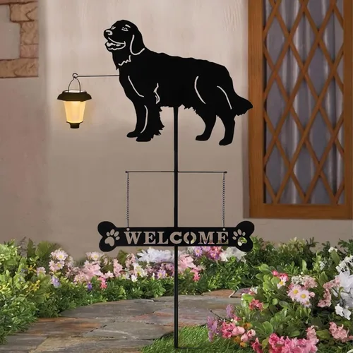 Vista 10 de BAYN Letrero de bienvenida de corgi de raza solar con silueta de perro con una linterna para jardín, césped, patio, camino Corgi Gift, Bone Shaped