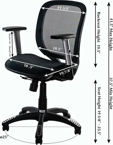Vista 3 de Silla de oficina ergonómica, silla de oficina, soporte lumbar, silla de oficina de malla con respaldo medio con reposabrazos ajustables, silla