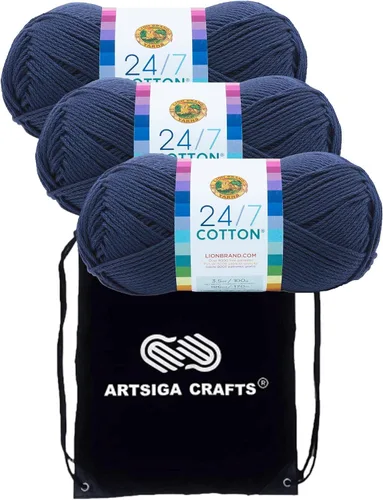Vista 20 de Lion Brand 24/7 Algodón Blanco 761-100 (6-Carrillos - Mismo Lote de Tinta) Hila Gruesa Media #4 de Algodón para Crochet y Tejido con Bolsa