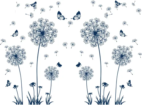 Vista 10 de Calcomanías creativas de pared de flor de diente de león, mariposa voladora, decoración del hogar para sala de estar, dormitorio, decoración