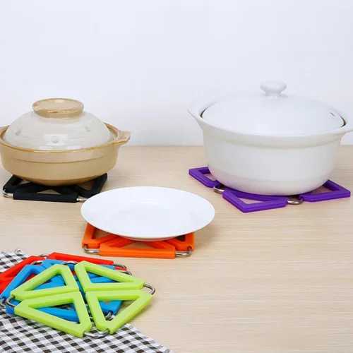Vista 6 de 2 Pcs Silicone Stainless Steel Hot Pot Holder Trivet Mat Foldable