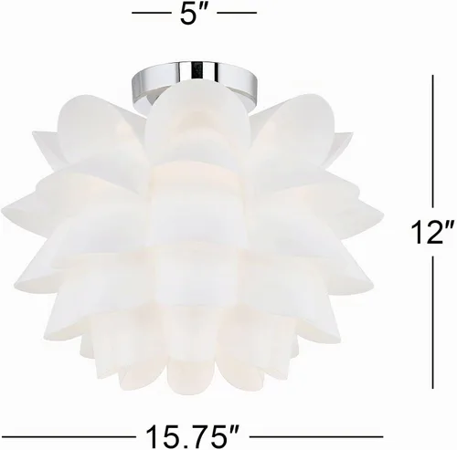 Vista 4 de Lámpara de techo flor blanca de Possini Euro Design, 15 3/4 pulgadas de ancho Base cromada plateada