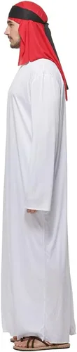 Vista 6 de FantastCostumes Disfraz árabe para hombre, bata blanca de sultán, disfraz de cosplay de Halloween