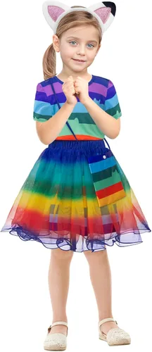 Vista 2 de Vestido tutú arcoíris para niñas, conjunto de disfraz de niña de cumpleaños con diadema y bolsa, fiesta de cumpleaños de Navidad
