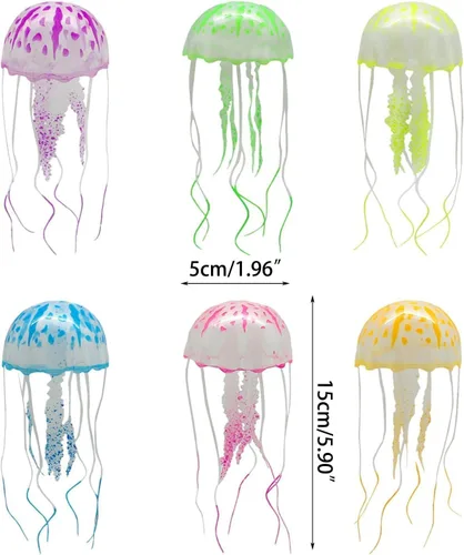 Vista 4 de Jowxsx Juguete de medusas divertidas Accesorios para pecera, decoración flotante del mundo submarino, adornos de acuario de dibujos animados, Azul