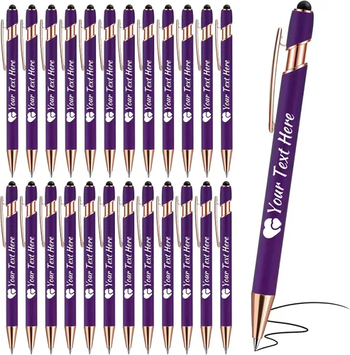 Vista 10 de Bolígrafos personalizados con lápiz capacitivo, bolígrafos con nombre impresos personalizados con tinta negra, impresos con tu logotipo o mensaje