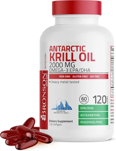 Vista 10 de Bronson Antarctic Krill Oil 2000 mg with Omega-3s, 60 Softgels Heavy Metal Tested, with EPA, DHA, Astaxanthin and Phospholipids, Non-GMO, Gluten
