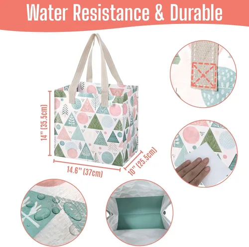 Vista 3 de VENO Paquete de 4 bolsas de comestibles reutilizables de Navidad, bolsas de compras resistentes con asas, para carrito de compras con parte inferior