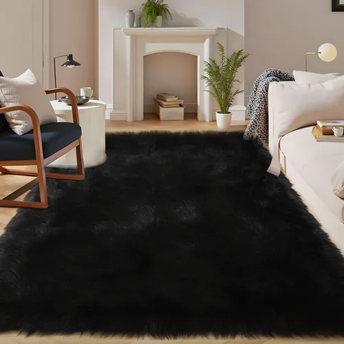 Vista 24 de Latepis - Alfombra rectangular de piel sintética tipo lana de oveja suave y esponjosa de estilo bohemio para sala de estar, dormitorio y residencias