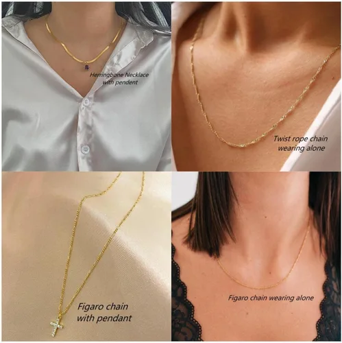 Vista 6 de ASCOMY Collares en capas para mujer, delicado collar de oro de 14 quilates chapado en oro de espiga para mujer, collar de cruz de perlas, clip