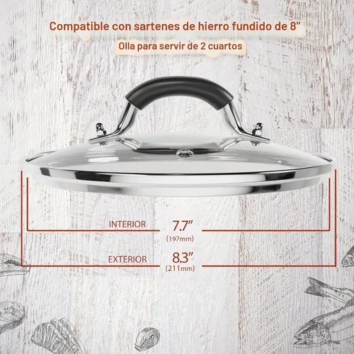 Vista 2 de Tapa de vidrio templado de 8 pulgadas compatible con sartén de hierro fundido Lodge de 8 pulgadas y ollas de 2 cuartos de galón